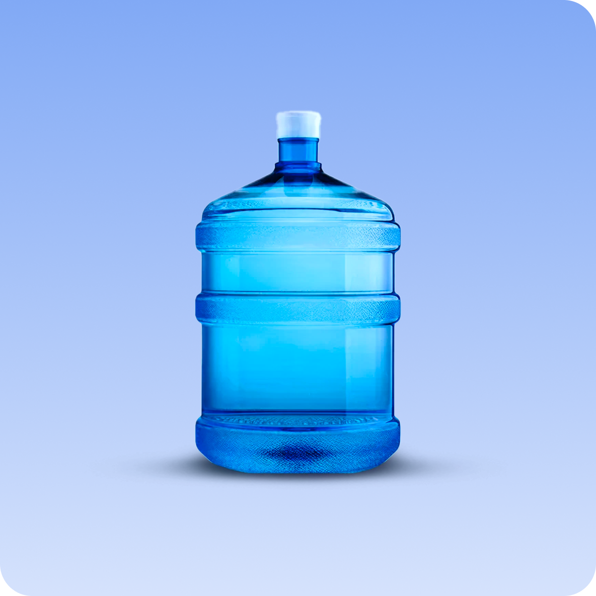 Galão de água de 20 L na cor azul, posicionado de pé.