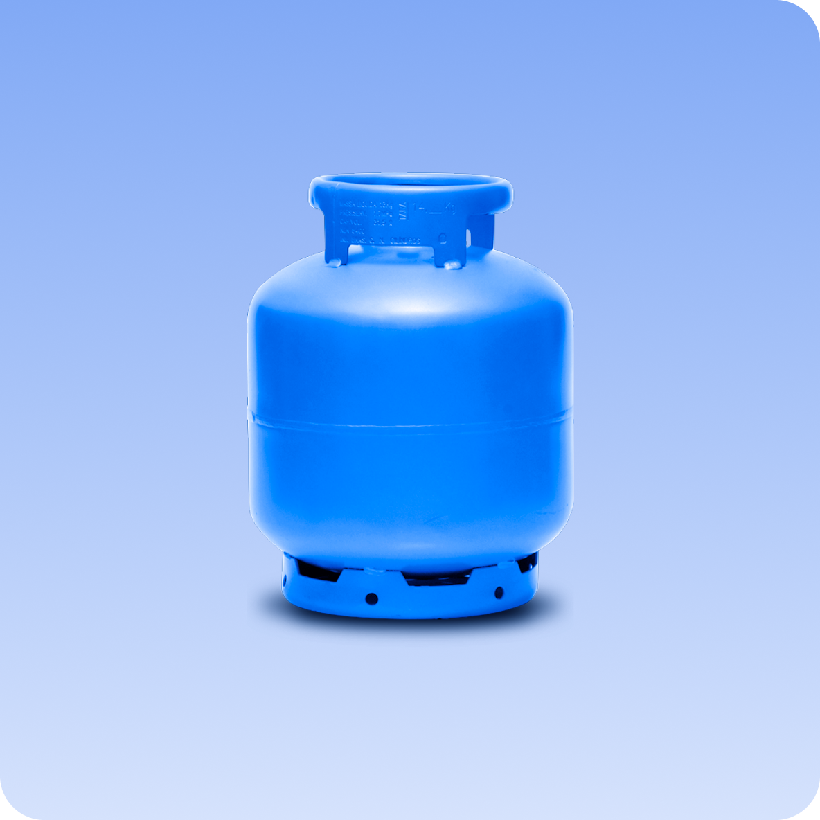 Botijão de gás de 13 kg na cor azul, posicionado de pé.
